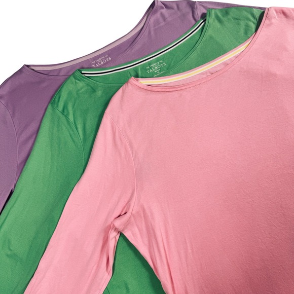 Talbots Tops - Talbots Pima Cotton Boat Neck Tee Bundle Women 2X Pink Green Purple 3/4 Sleeve